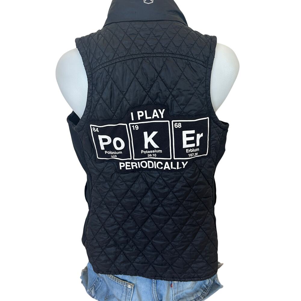 I Play Poker Periodically Puffer Vest SMALL Gambling Las Vegas Unique Black Fun
